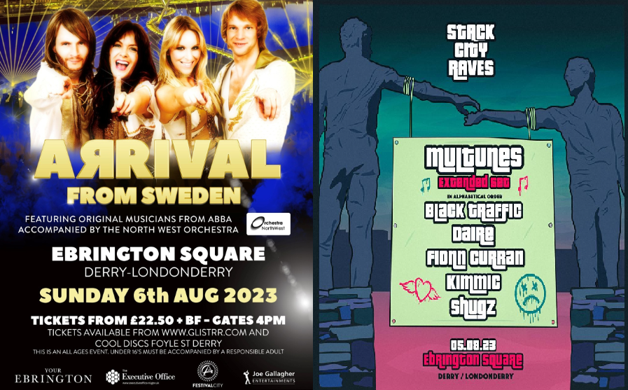 Stack City Raves & Arrival From Sweden Ebrington Square Event Posters